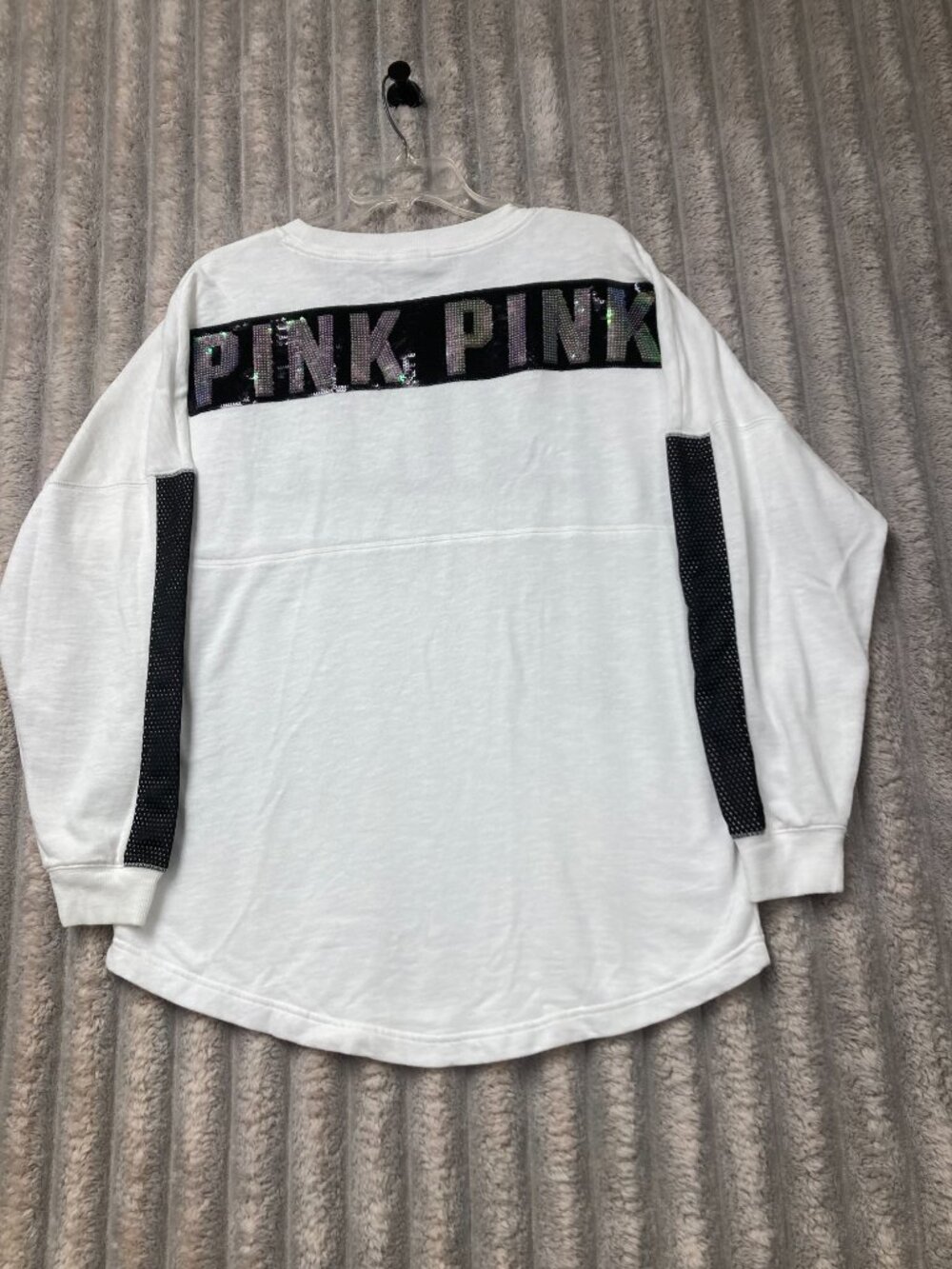 PINK Victoria's Secret Crew Neck Sweatshirt with Sequin Lettering Size Large - Picture 8 of 10